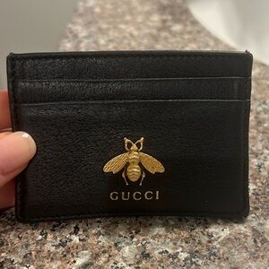 Gucci Black Card Holder with Gold Bee